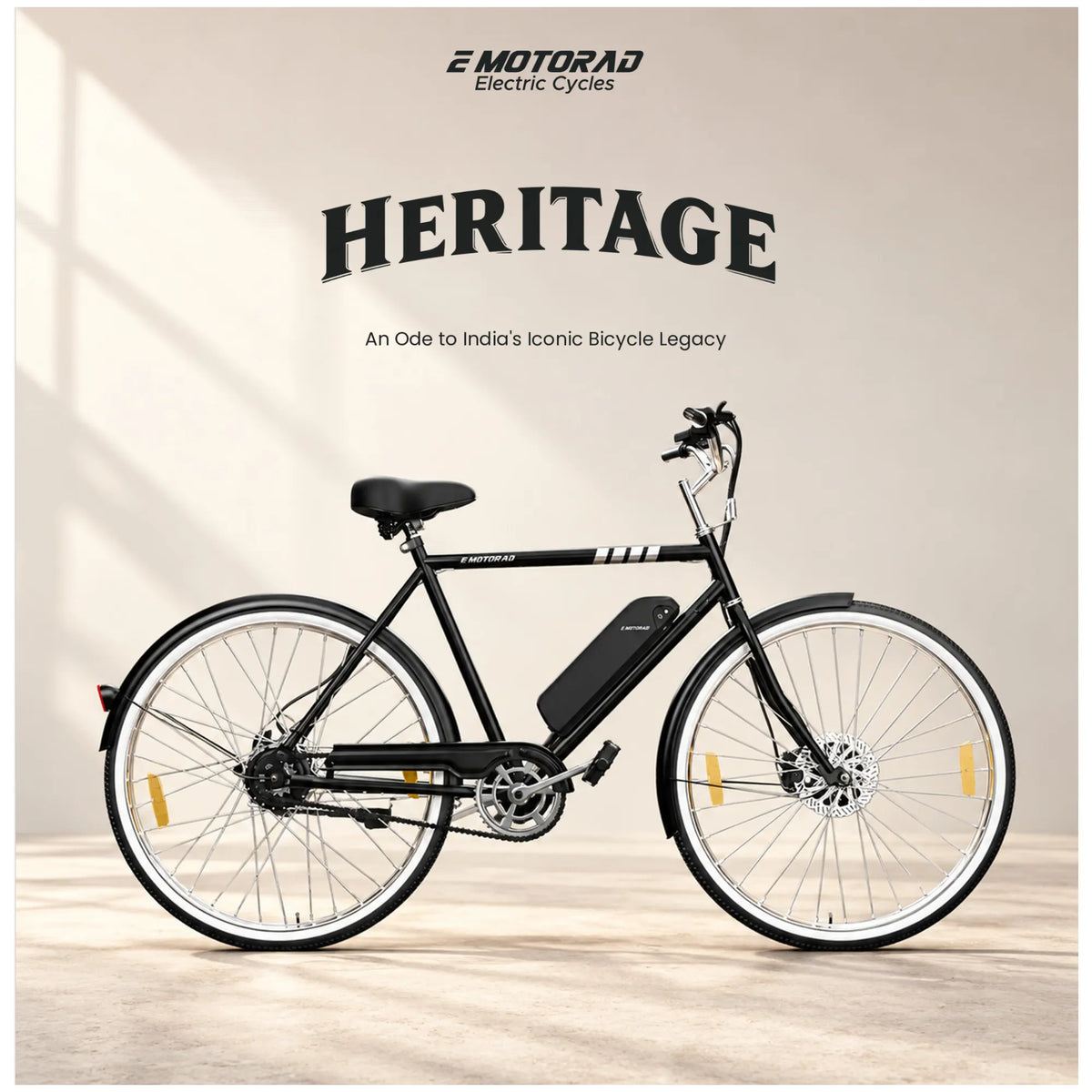 EMotorad Heritage Desi 28-inch black electric cycle with classic roadster frame