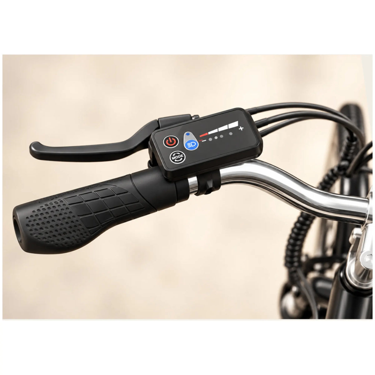 EMotorad Heritage Desi electric cycle handlebar controls and LED indicator display