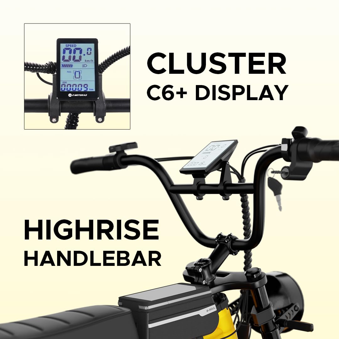 Cluster C6 Plus display and high-rise handlebar of Emotorad Ranger
