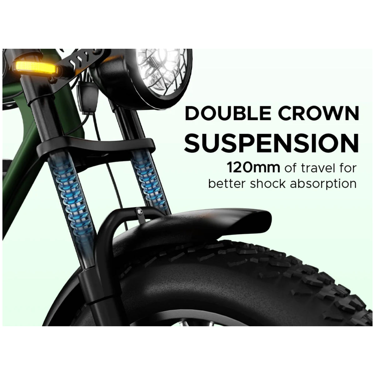 EMotorad Ranger electric cycle double crown front suspension