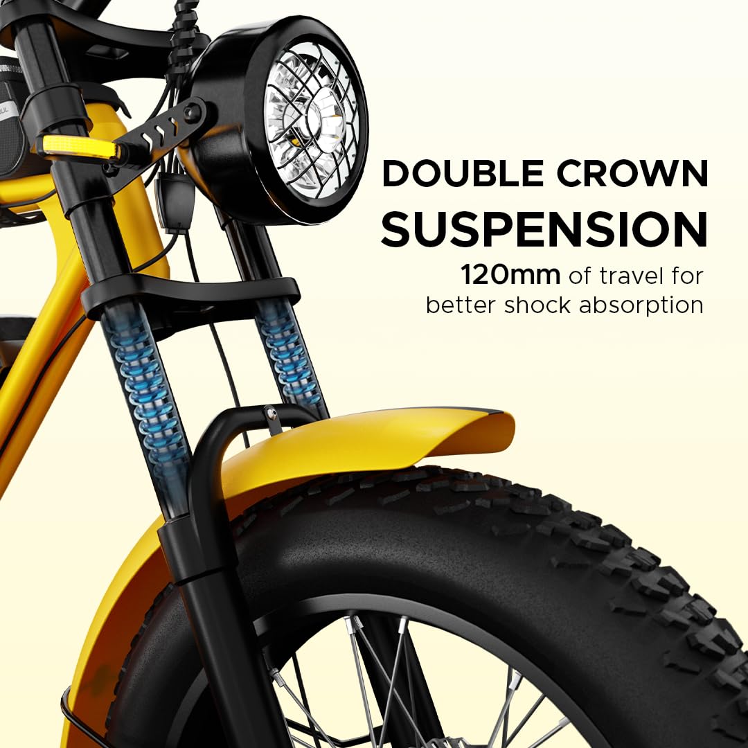 Double crown suspension with 120mm travel on Emotorad Ranger e-cycle