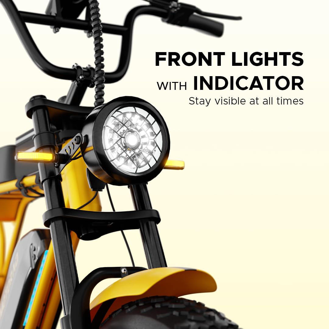 Front LED headlight with indicator on Emotorad Ranger electric cycle
