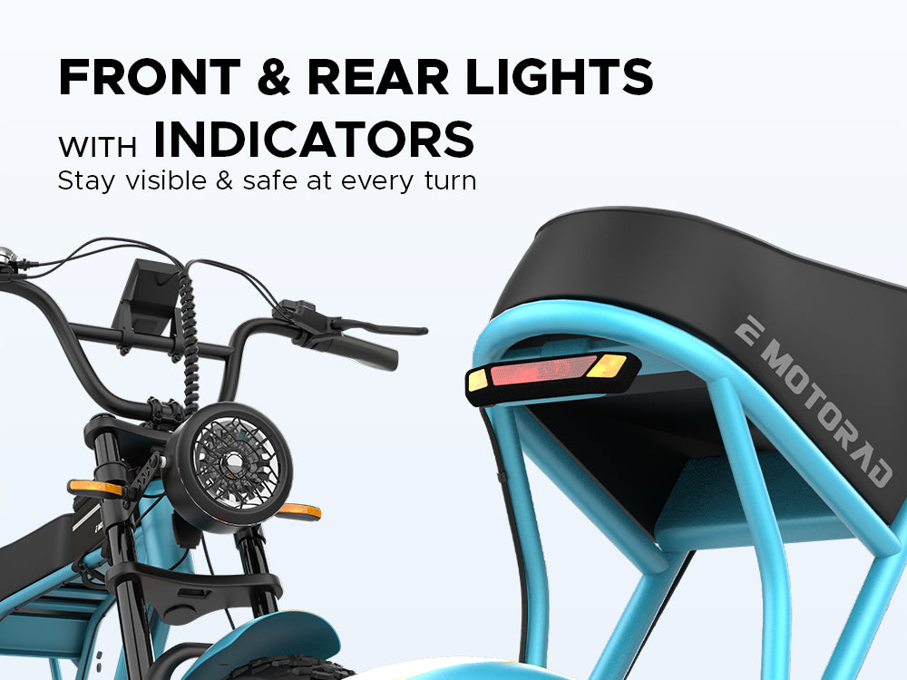 EMotorad Ranger electric cycle front and rear lights with indicators