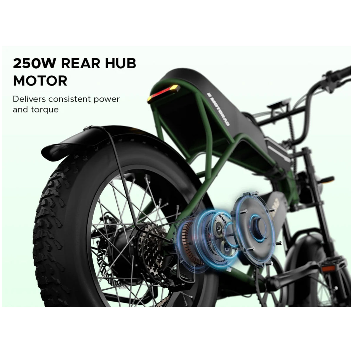 EMotorad Ranger green electric bike 250W rear hub motor