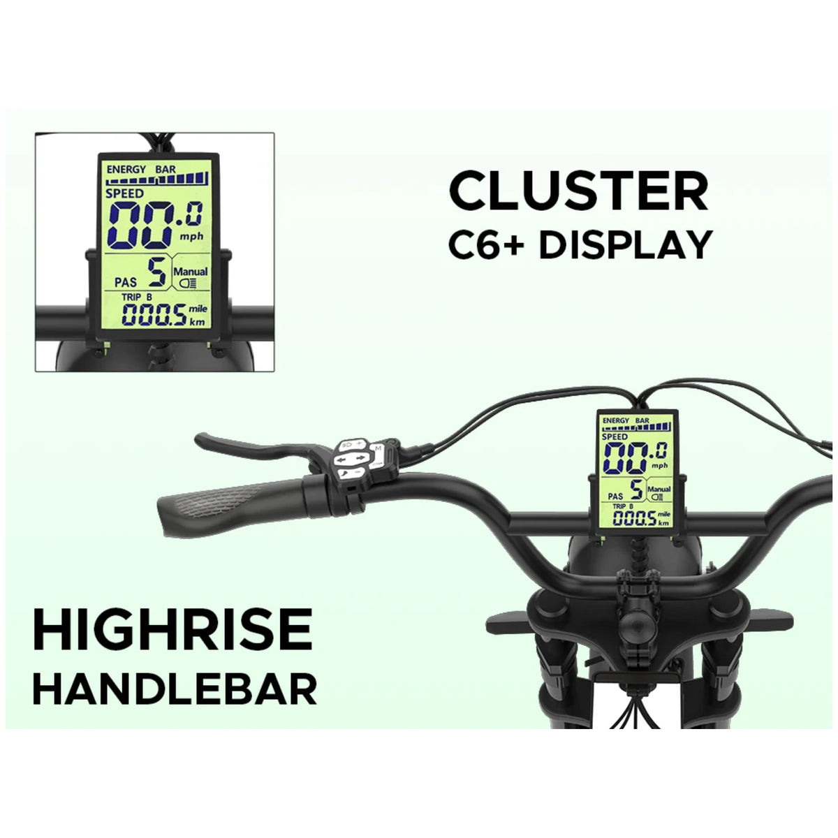 EMotorad Ranger green e-bike C6 Plus display with high-rise handlebar