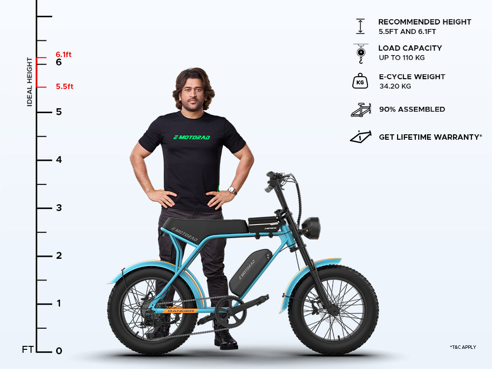 EMotorad Ranger electric cycle size chart rider height guide