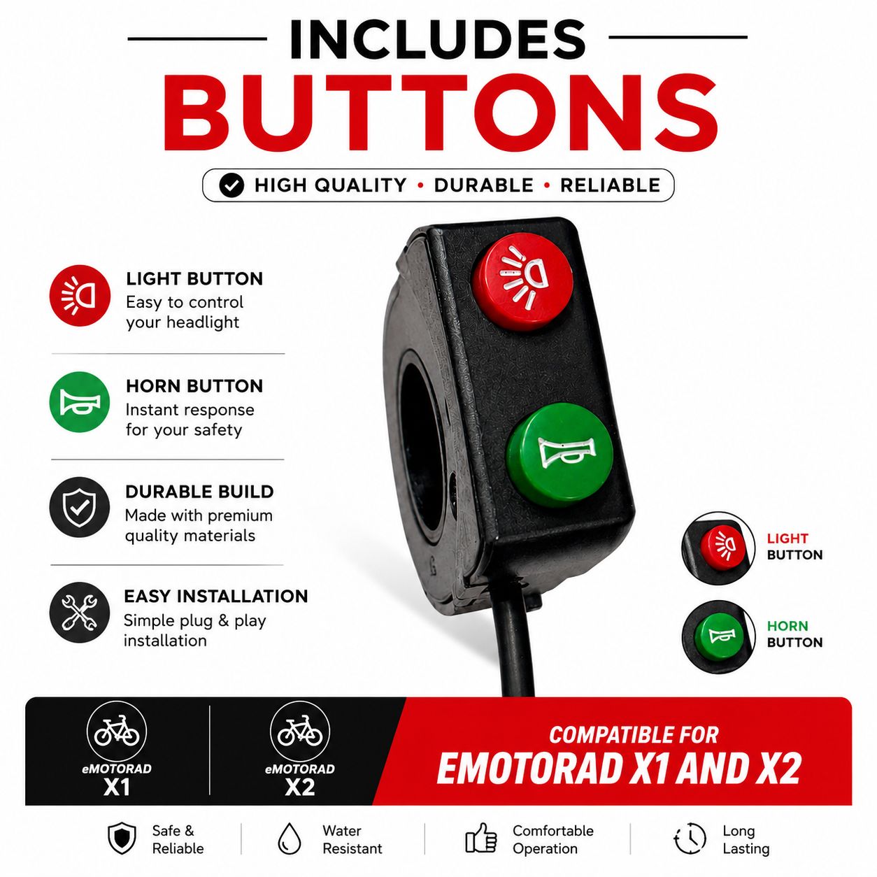 EMotorad Ray LED Headlight and Button Switch Features Overview