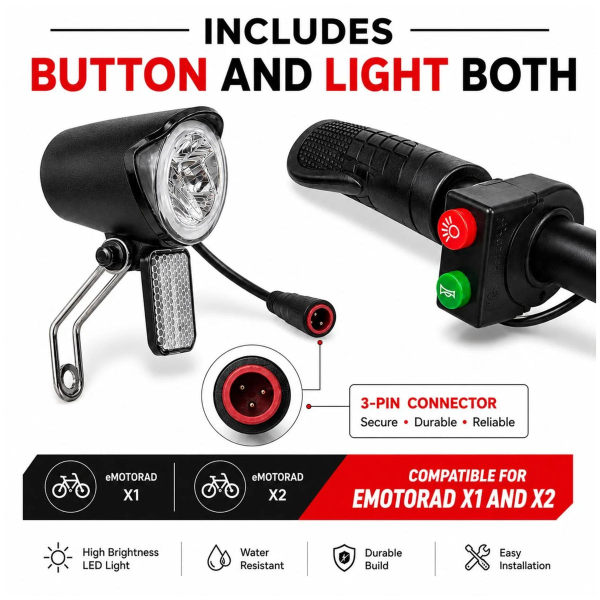 EMotorad Ray LED cycle light with button and light combo for X1 and X2
