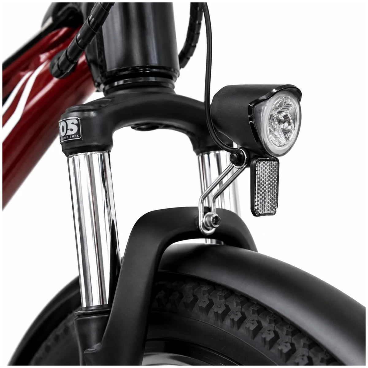 EMotorad Ray LED cycle light installed on electric cycle front fork