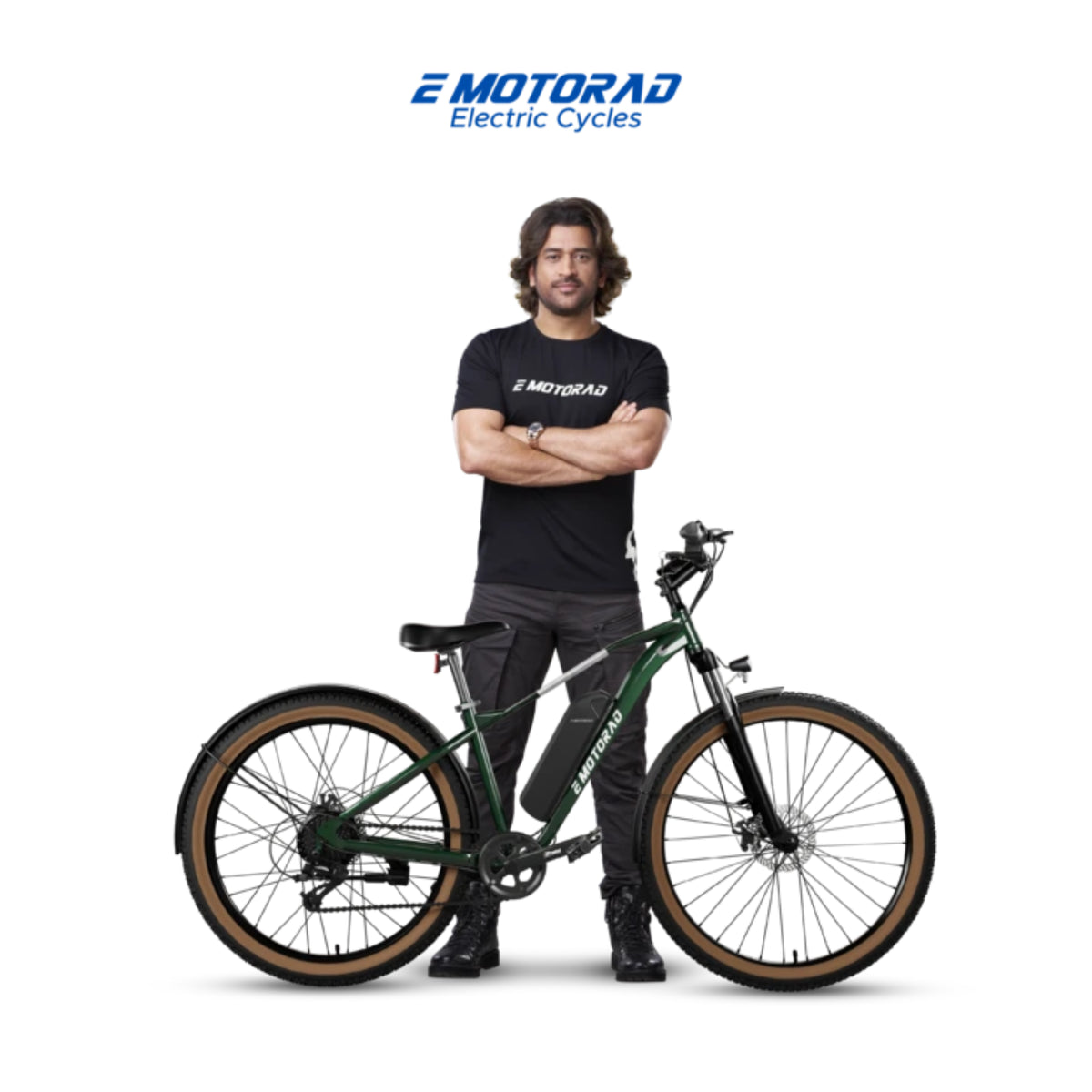 EMotorad T-Rex Air green electric cycle with rider