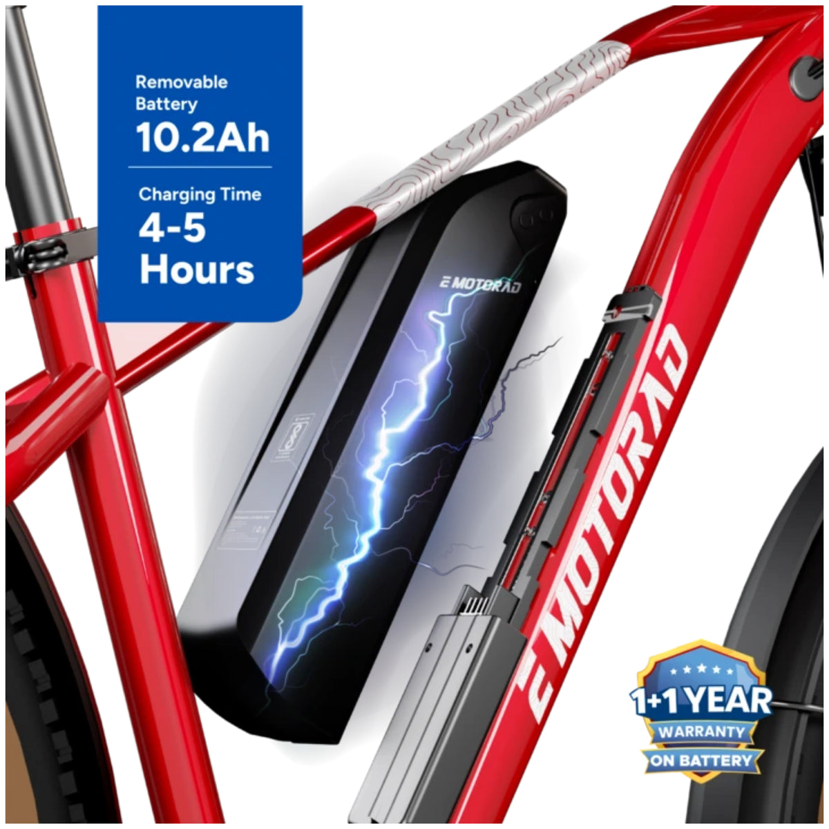 EMotorad T-Rex Air red electric cycle 10.2Ah removable battery