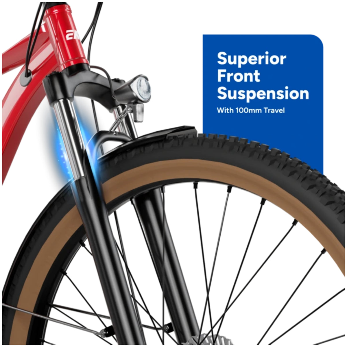 EMotorad T-Rex Air red electric cycle front suspension