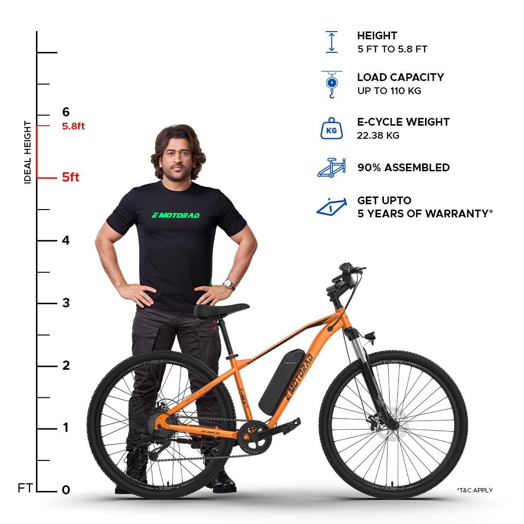 EMotorad T Rex Air electric cycle Orange Blaze color rider height guide standing view