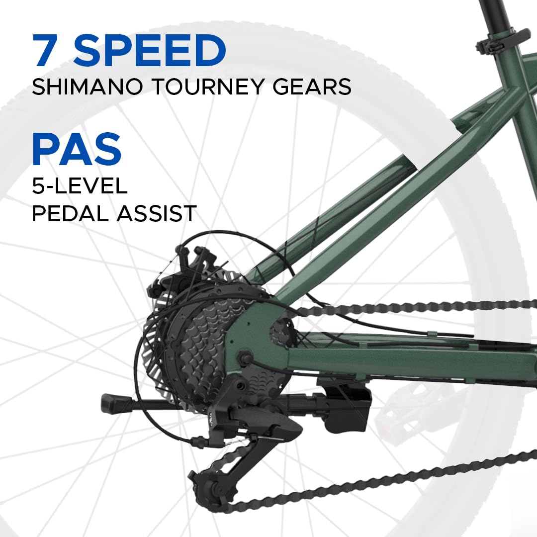 E Motorad T-Rex+ Electric Cycle – Shimano Tourney 7-Speed Gears and 5-Level Pedal Assist (PAS) for Enhanced Riding Control

