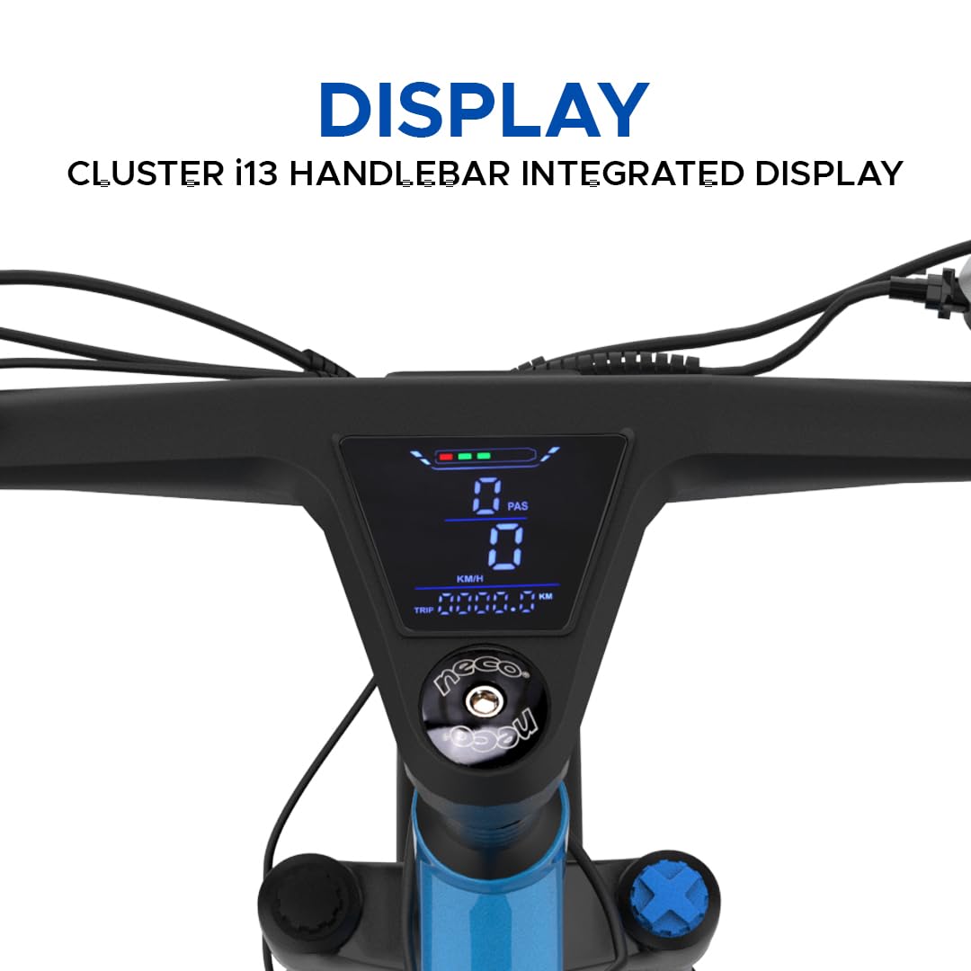 EMotorad T-Rex Pro electric cycle with Cluster i13 handlebar integrated display showing PAS, speed, and battery status
