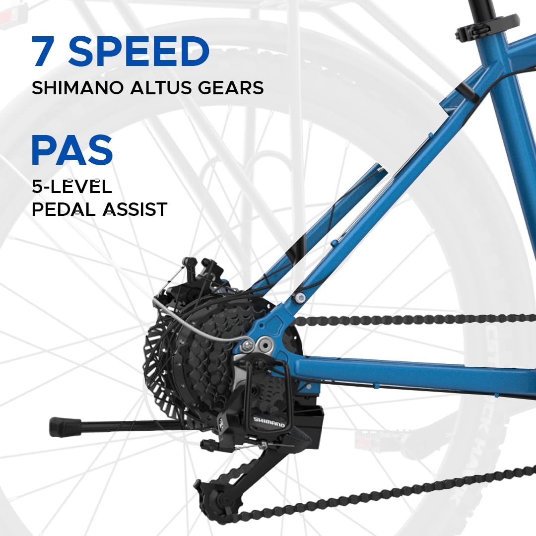Rear derailleur and drivetrain of EMotorad T-Rex Pro e-bike with Shimano Altus 7-speed gears and 5-level pedal assist system
