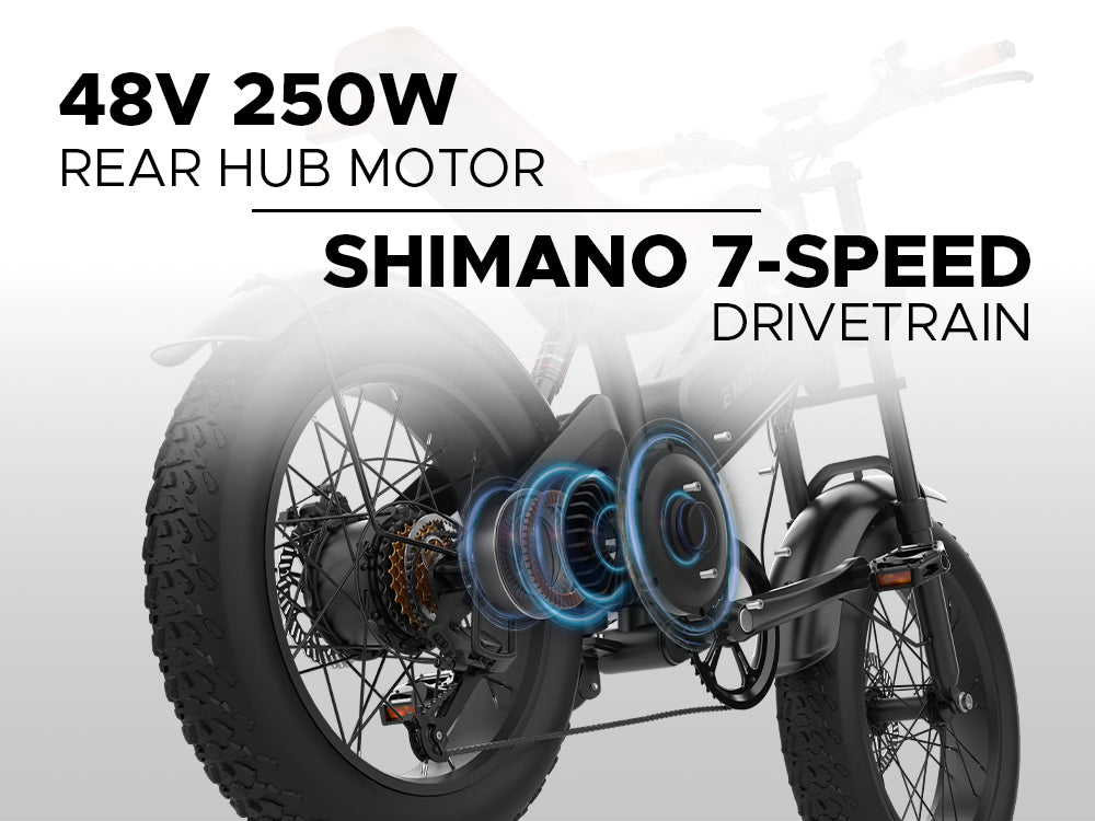 EMotorad Viper 250W rear hub motor with Shimano 7 speed drivetrain