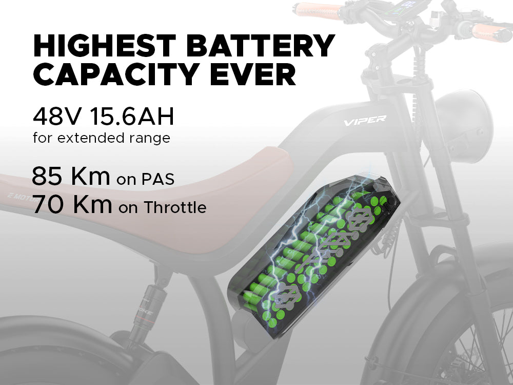 EMotorad Viper removable 48V 15.6Ah lithium battery with up to 85 km pedal assist range
