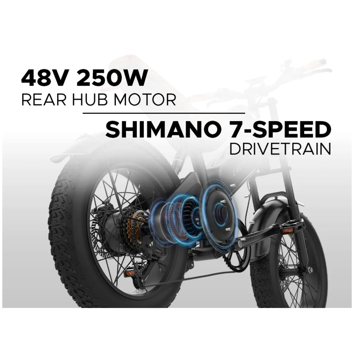 EMotorad Viper 48V 250W rear hub motor with Shimano 7-speed drivetrain