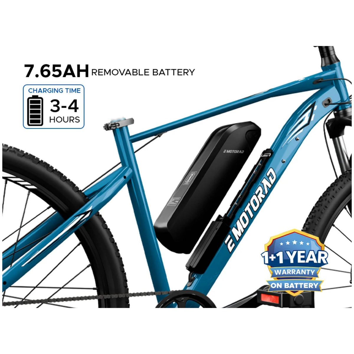 EMotorad X1 27.5T blue electric cycle 7.65Ah removable battery
