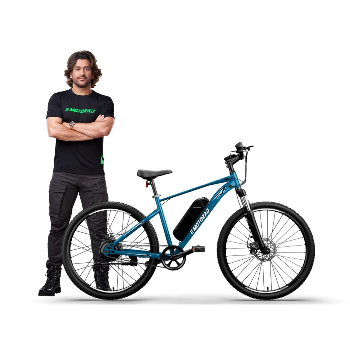 EMotorad X1 27.5T blue electric cycle with front suspension
