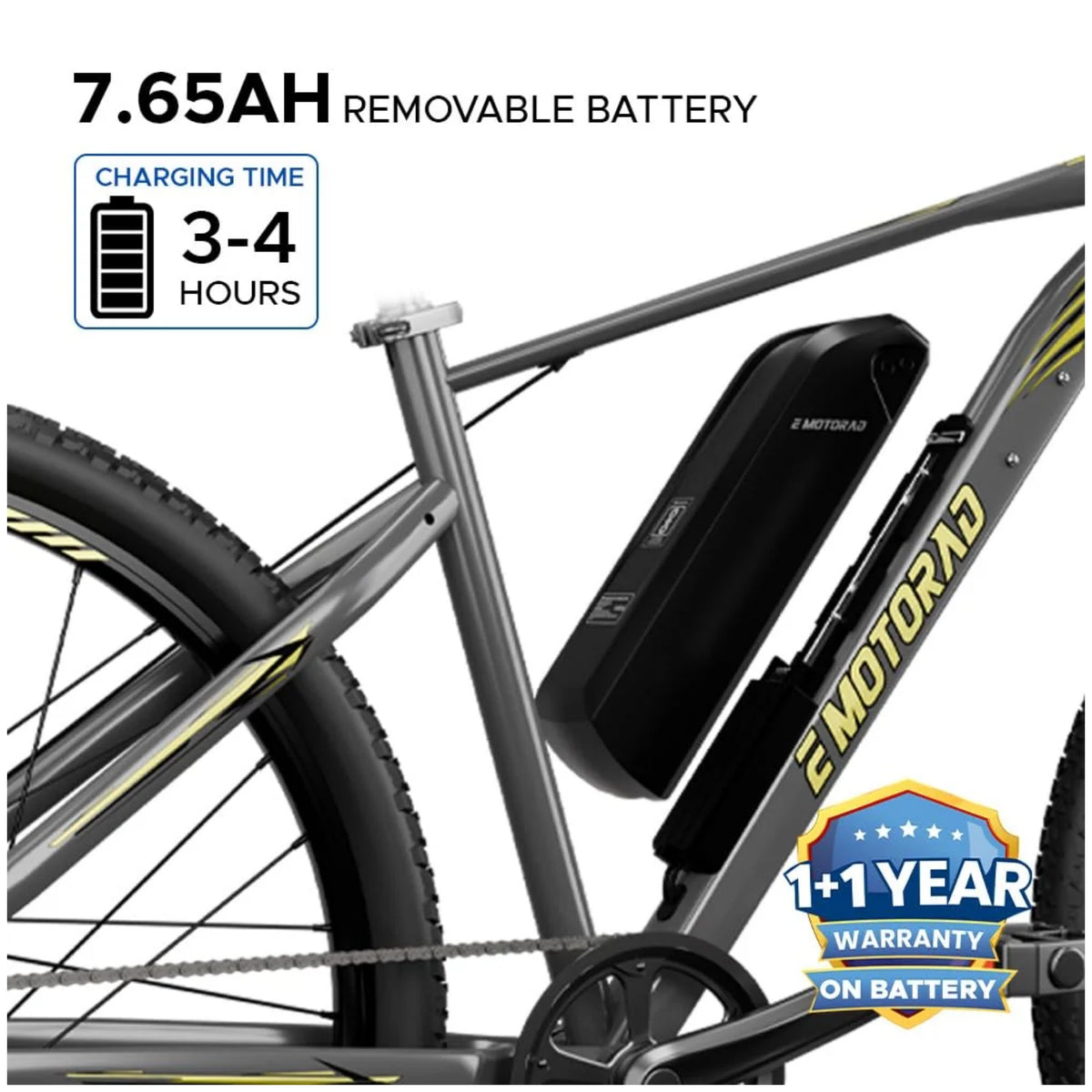 EMotorad X1 27.5T Phantom Grey electric cycle 7.65Ah removable battery