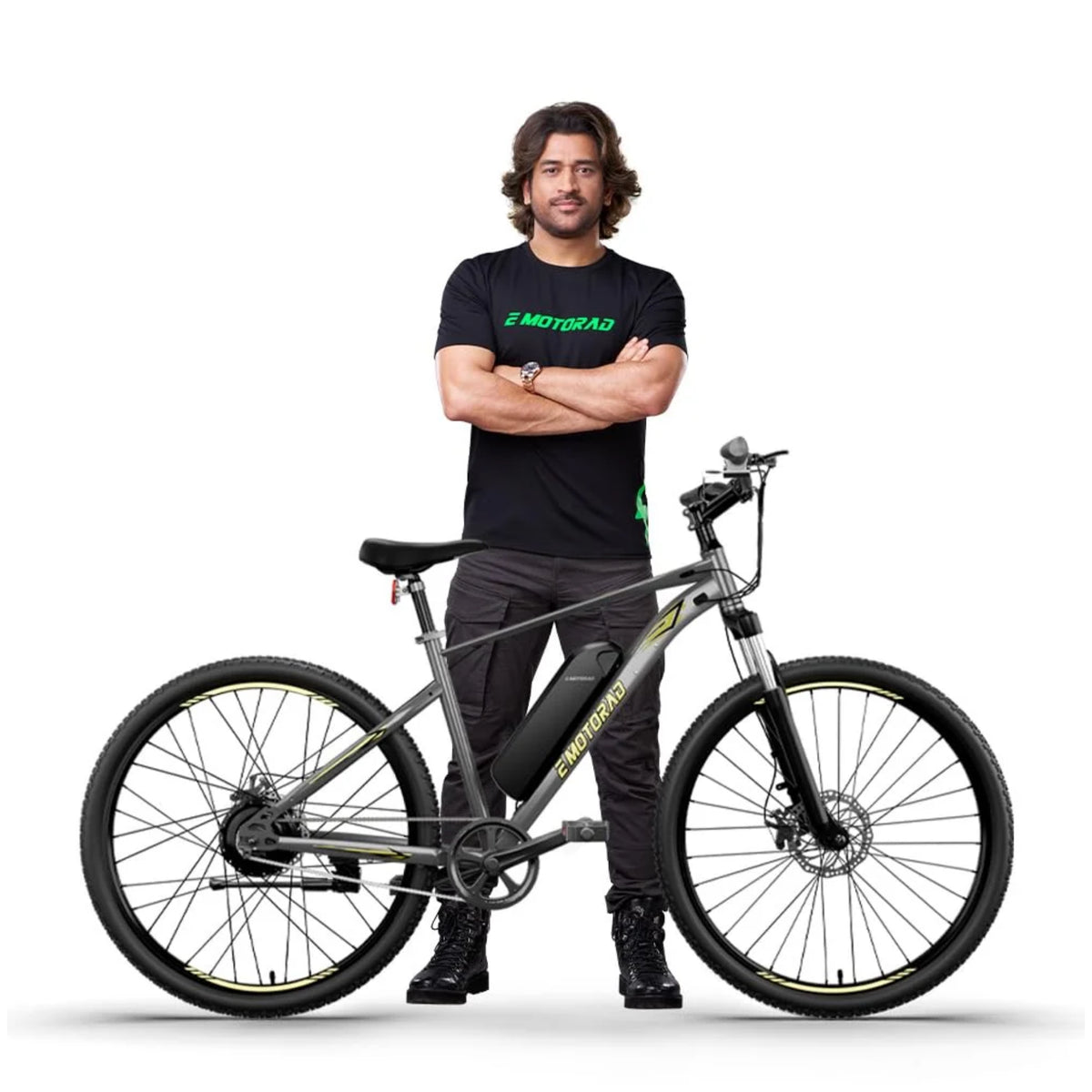 EMotorad X1 27.5T Phantom Grey electric cycle with front suspension and disc brakes