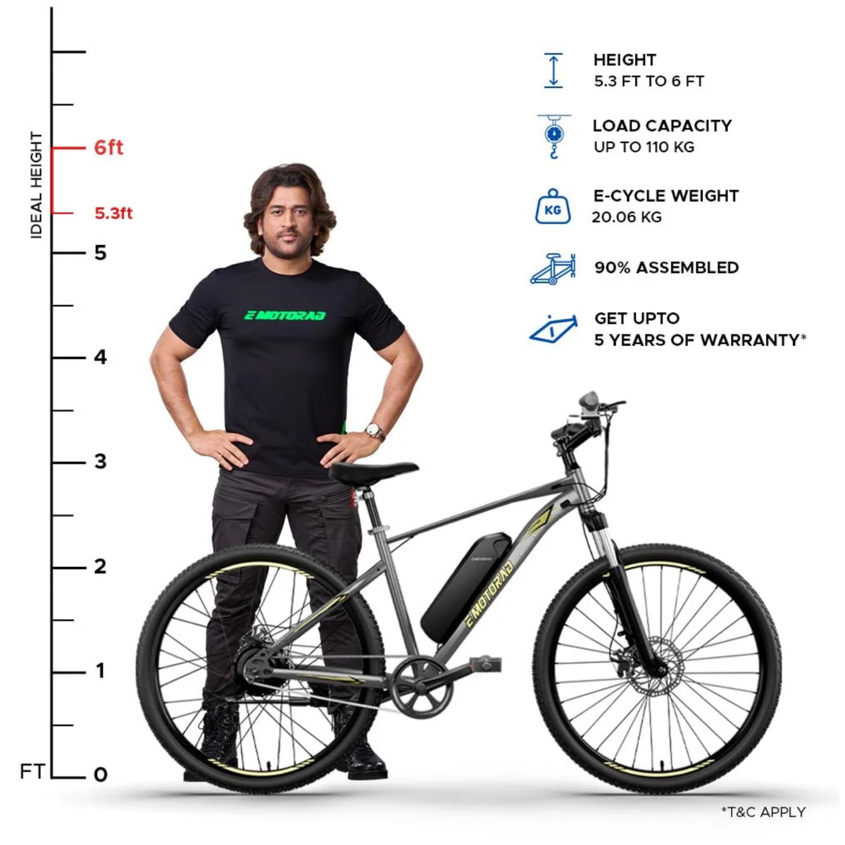 EMotorad X1 27.5T Phantom Grey electric cycle rider size and height chart