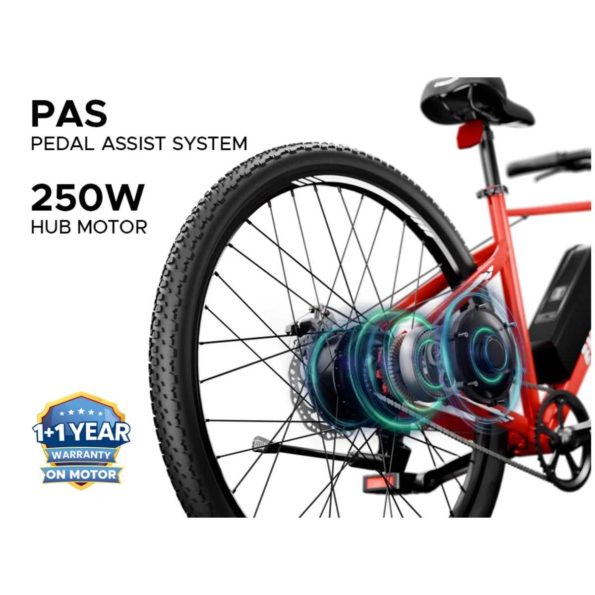 EMotorad X1 27.5T red electric cycle 250W hub motor