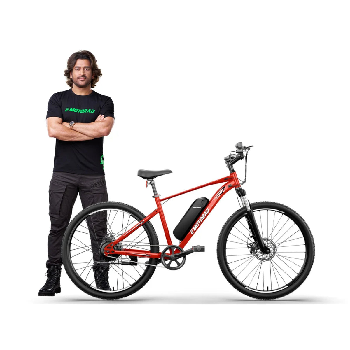 EMotorad X1 27.5T red electric cycle with front suspension