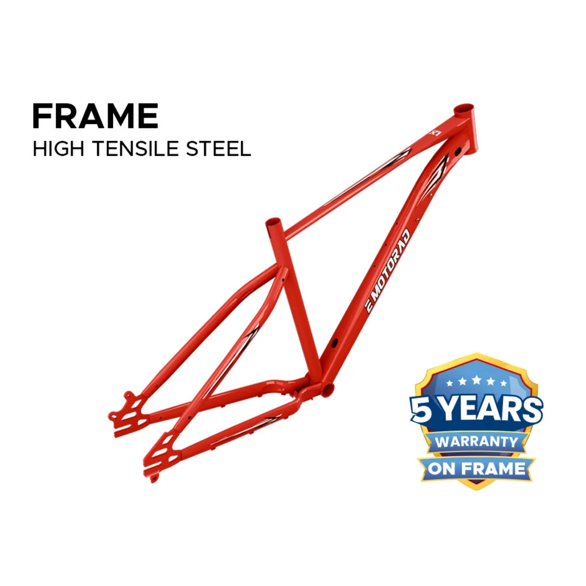 EMotorad X1 27.5T red electric cycle high tensile steel frame