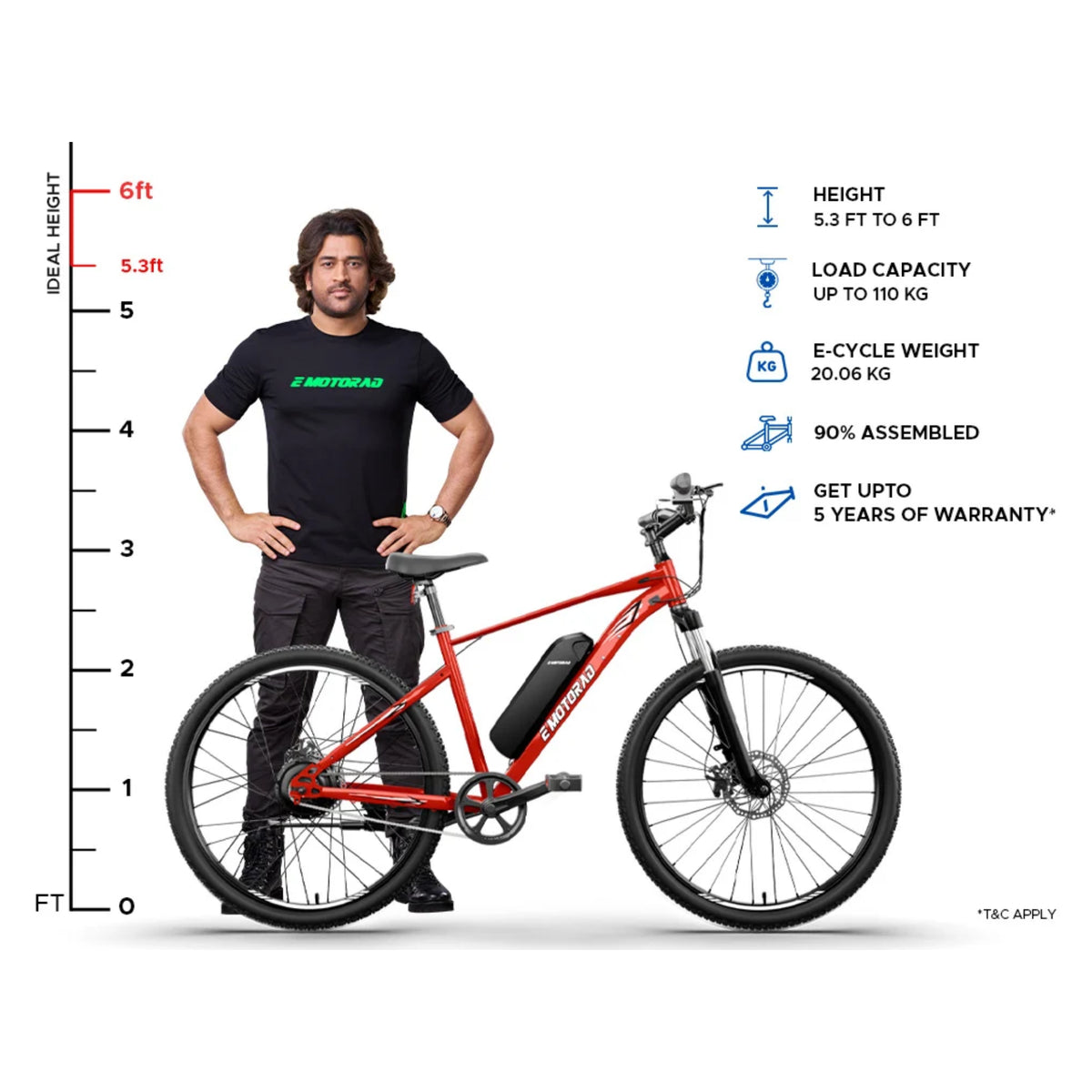 EMotorad X1 27.5T red electric cycle rider size and height chart