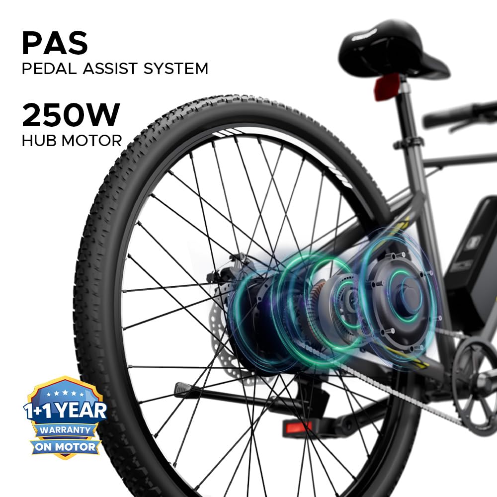EMotorad X1 electric cycle 250W hub motor pedal assist system close up