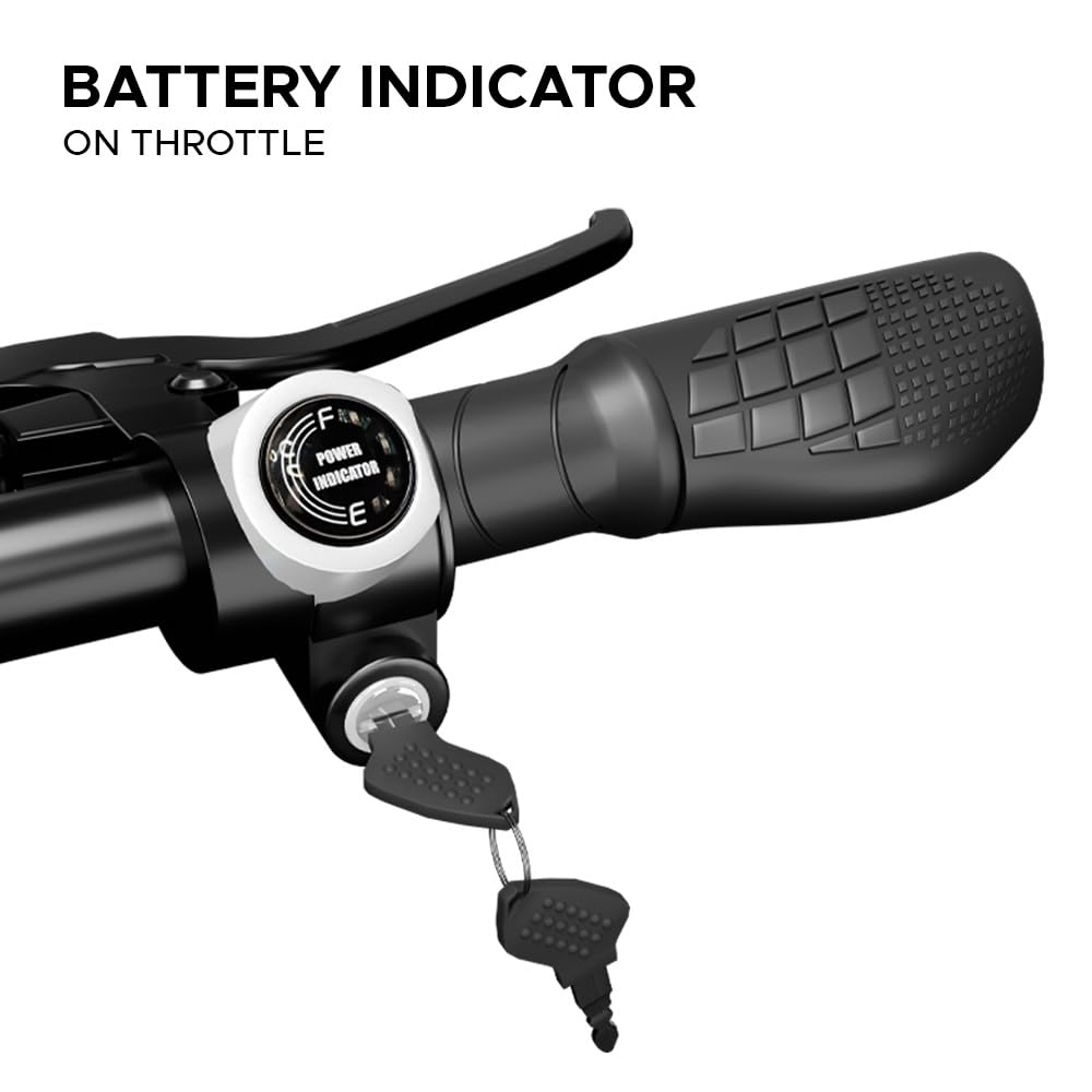 EMotorad X1 electric cycle battery indicator on throttle handlebar close up