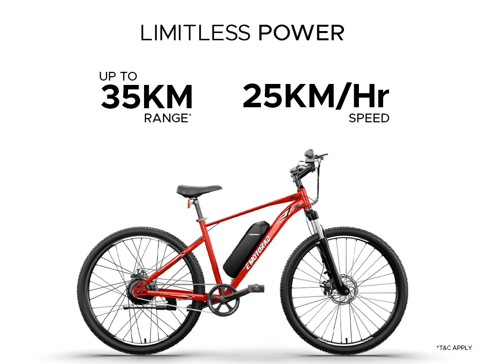 EMotorad X1 red electric cycle 25kmh speed 35km range