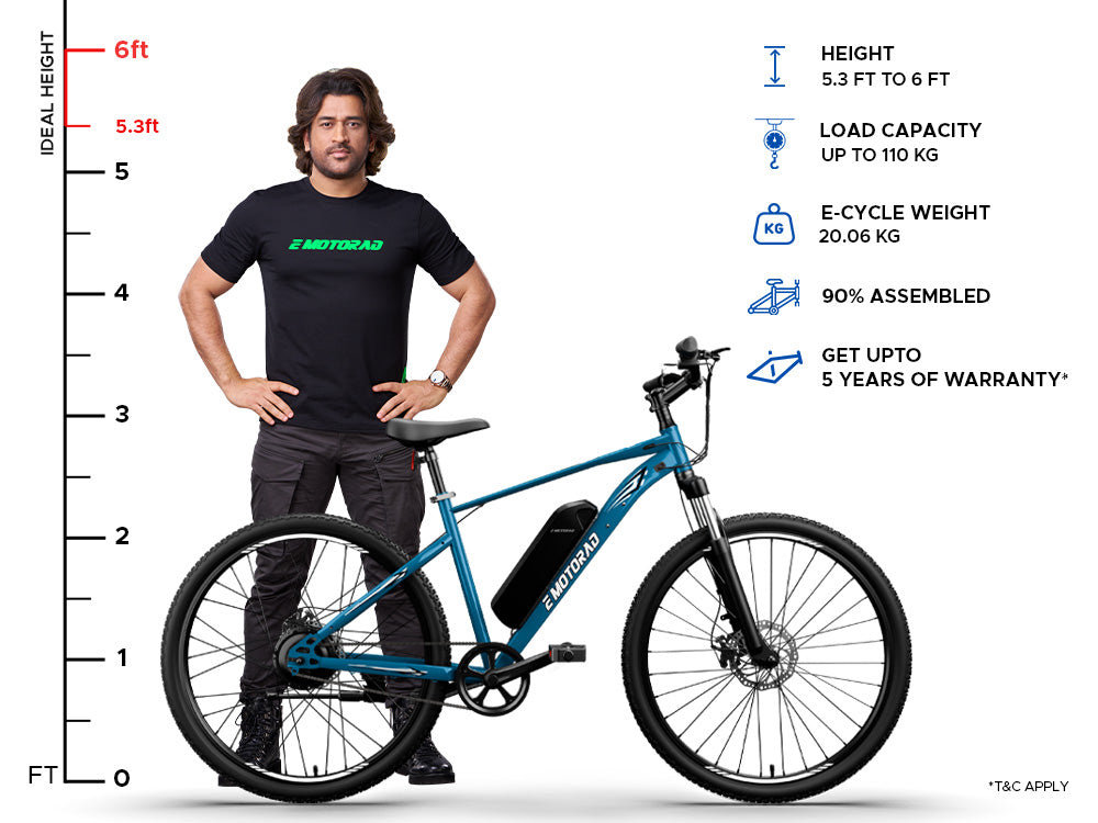 EMotorad X1 electric cycle size chart rider height guide India