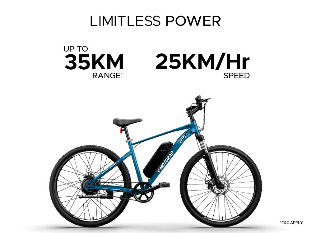 EMotorad X1 electric cycle 25kmh speed 35km range performance