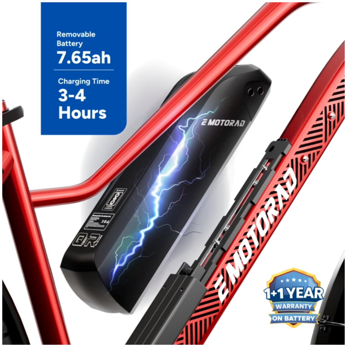 EMotorad X2 2026 new 27.5T red electric cycle 7.65Ah removable battery