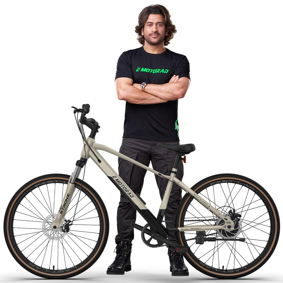 E Motorad X3 Gold Electric Hybrid Cycle with 700C Tanwall Tyres – Ideal for Adults 5ft to 6ft, 36V Rear Hub Motor, Disc Brakes, Front Suspension
