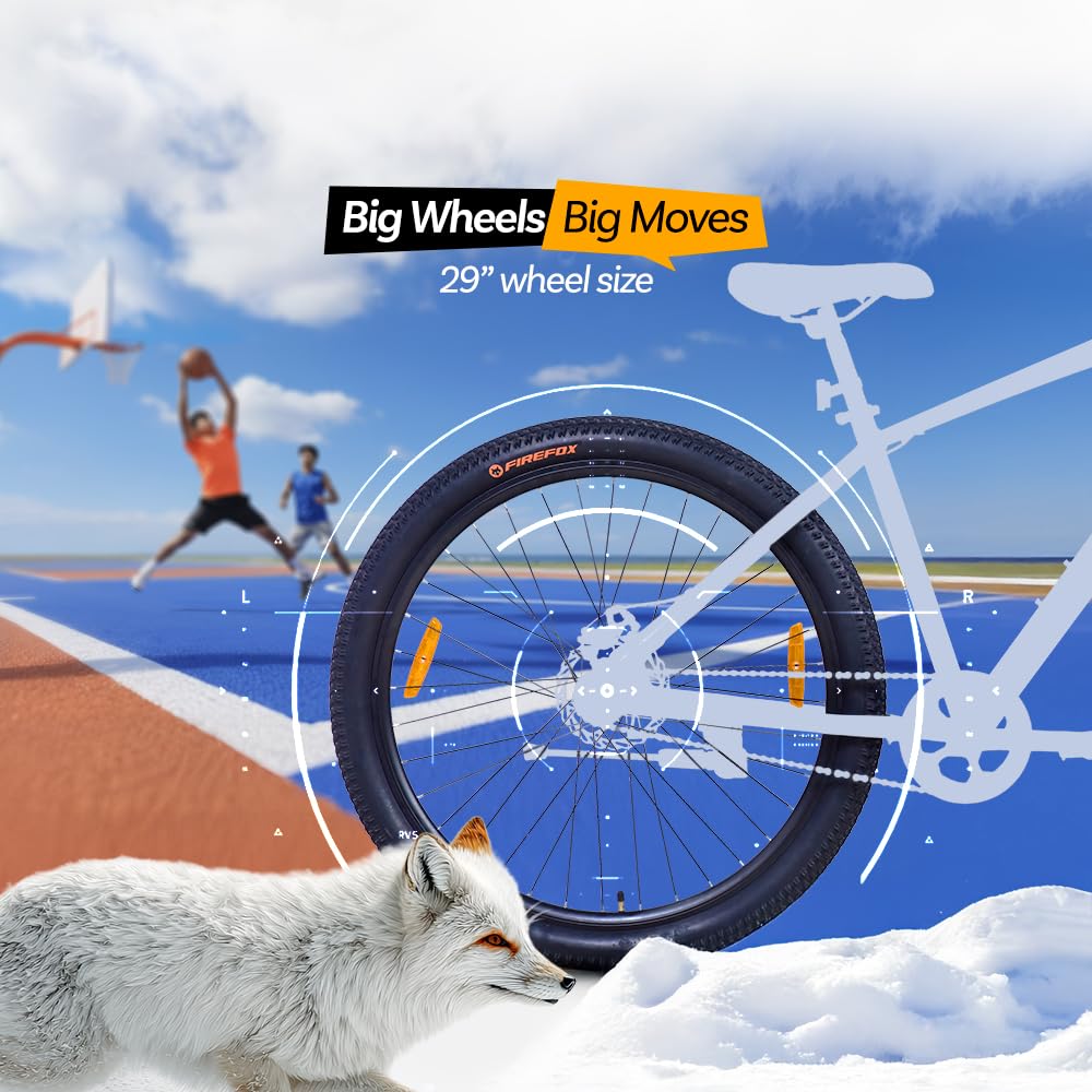 Firefox Bad Attitude 10D mountain bike featuring 29-inch big wheels for smoother rides and better control, shown with a sporty outdoor theme.