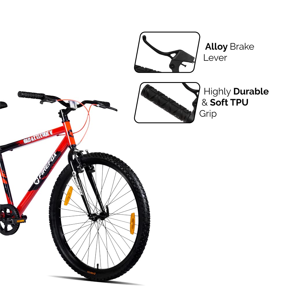 "Firefox Bad Attitude 5 MTB – Alloy Brake Lever and Soft TPU Handle Grip Closeup"

