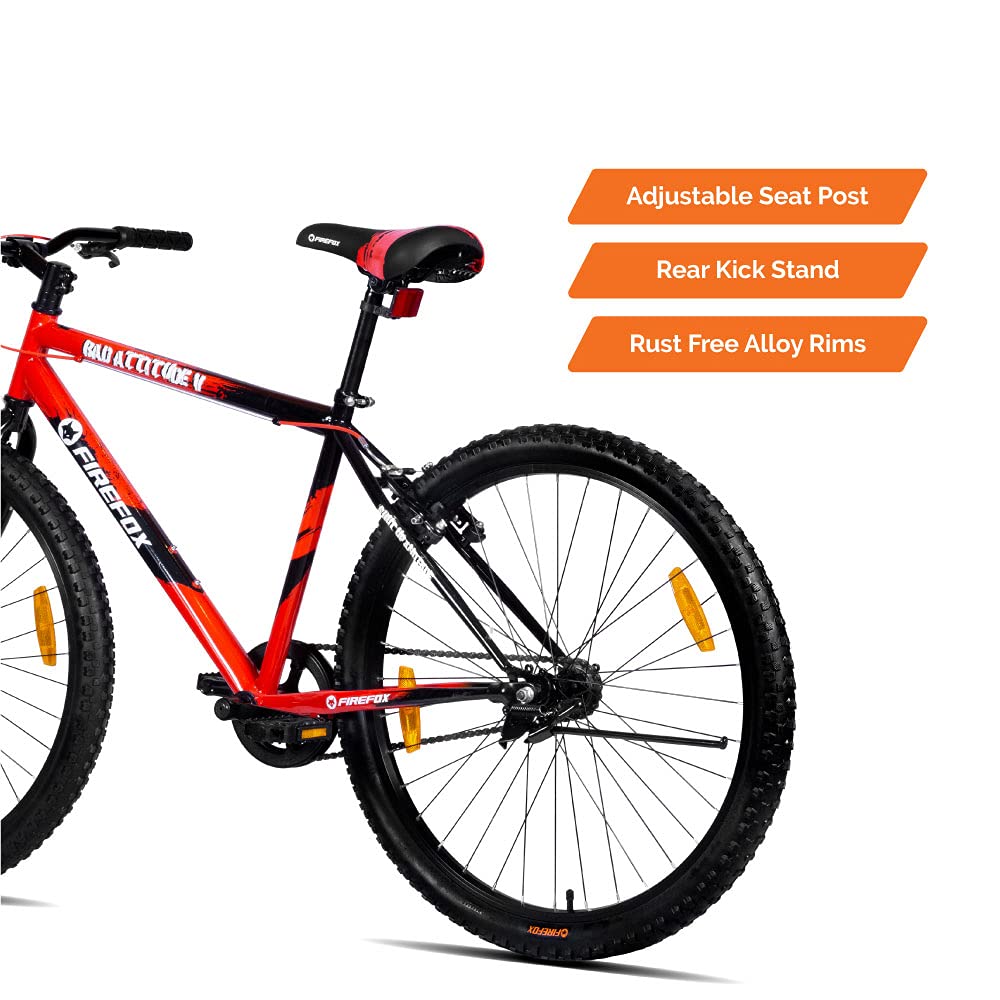 "Firefox MTB – Closeup of Rust-Free Alloy Rims and Pedal Section"

