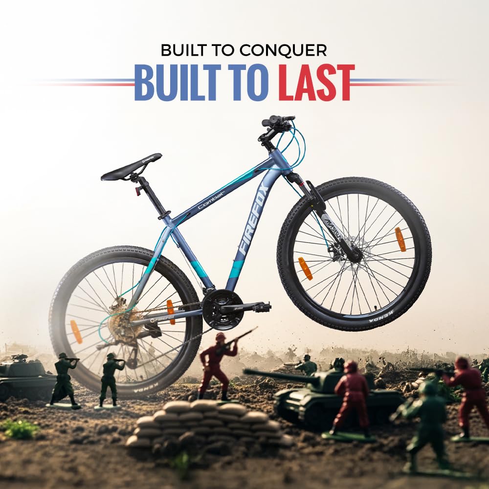 Firefox Combat key features showcasing lightweight alloy frame, durable build quality and mountain bike design