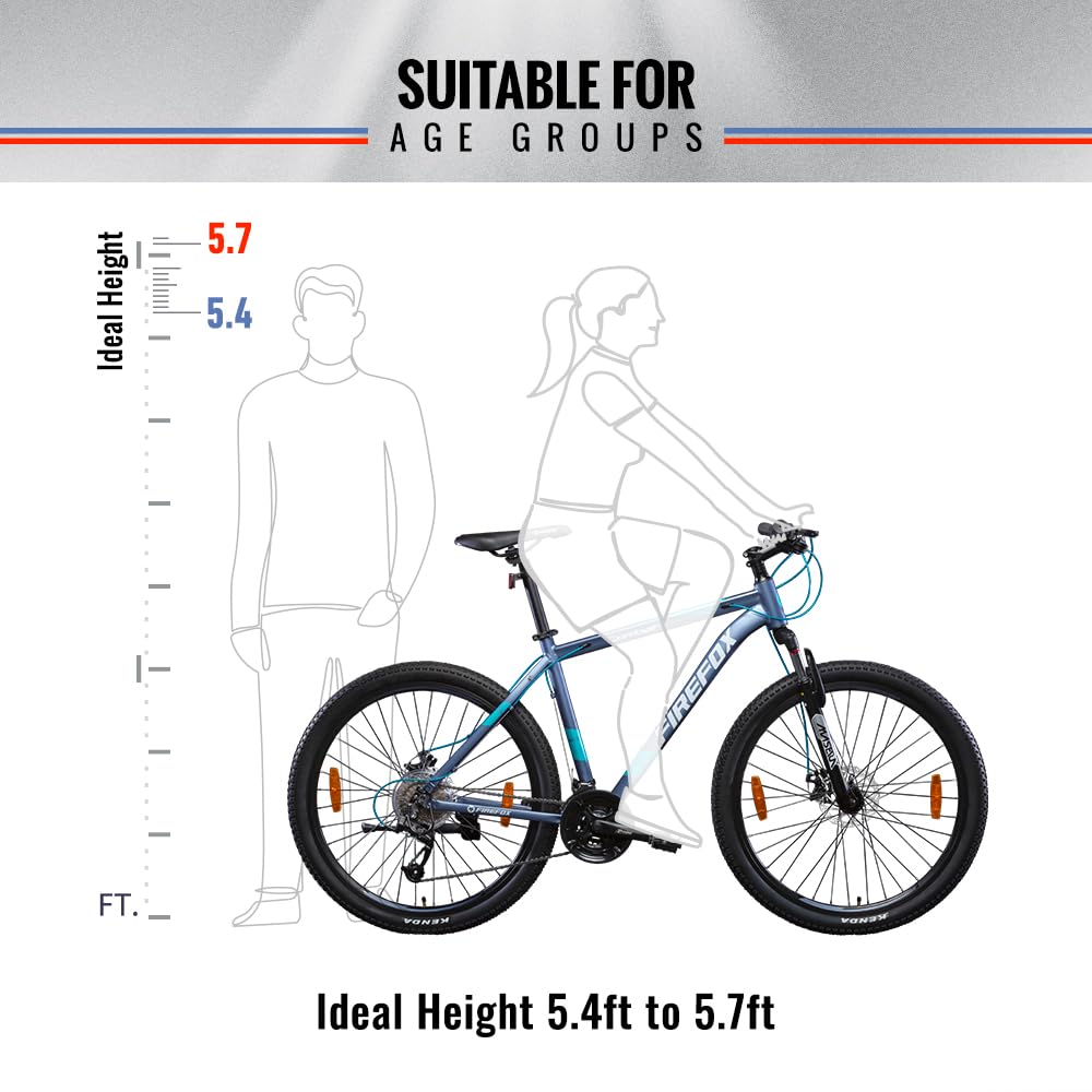 Firefox Combat 27.5T recommended rider height guide for adults from 5.4 ft to 5.7 ft