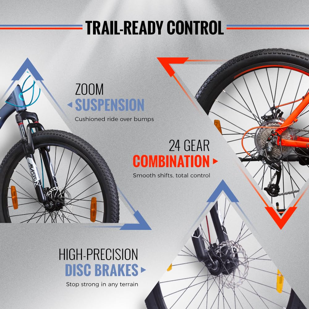 Firefox Combat Zoom suspension, Shimano Altus 24-speed drivetrain and high-precision mechanical disc brakes