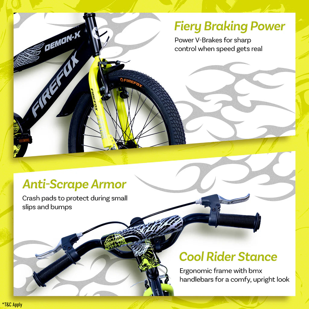 Firefox Demon X Black Kids Bicycle Features Including Handlebar, Fork and V-Brakes
