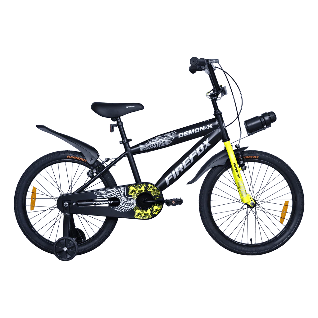 Side View of Firefox Demon X Black Kids Bicycle with Training Wheels
