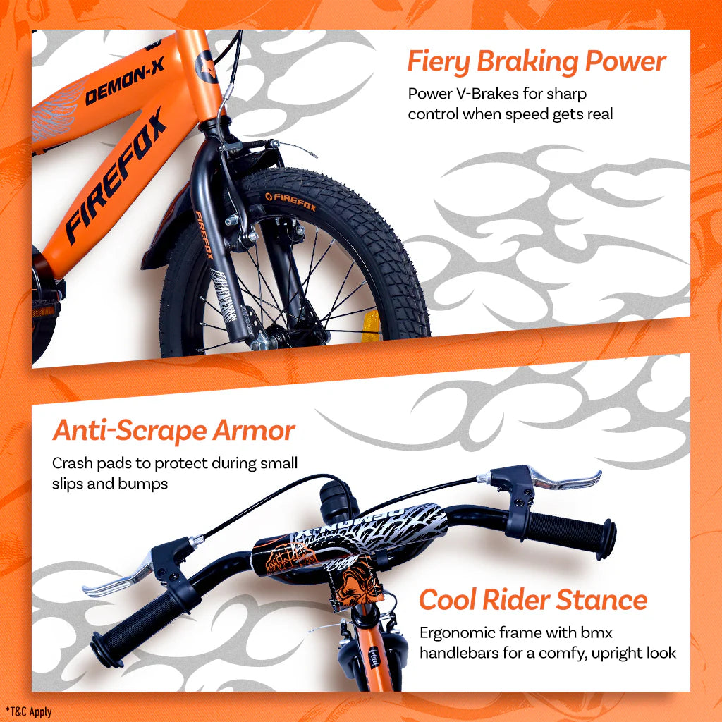 Firefox Demon X Kids Bicycle Features Including Fork, Handlebar and V-Brakes
