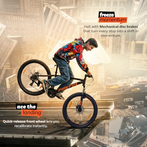 Firefox Dominator MTB jump landing action shot showing suspension performance and stability