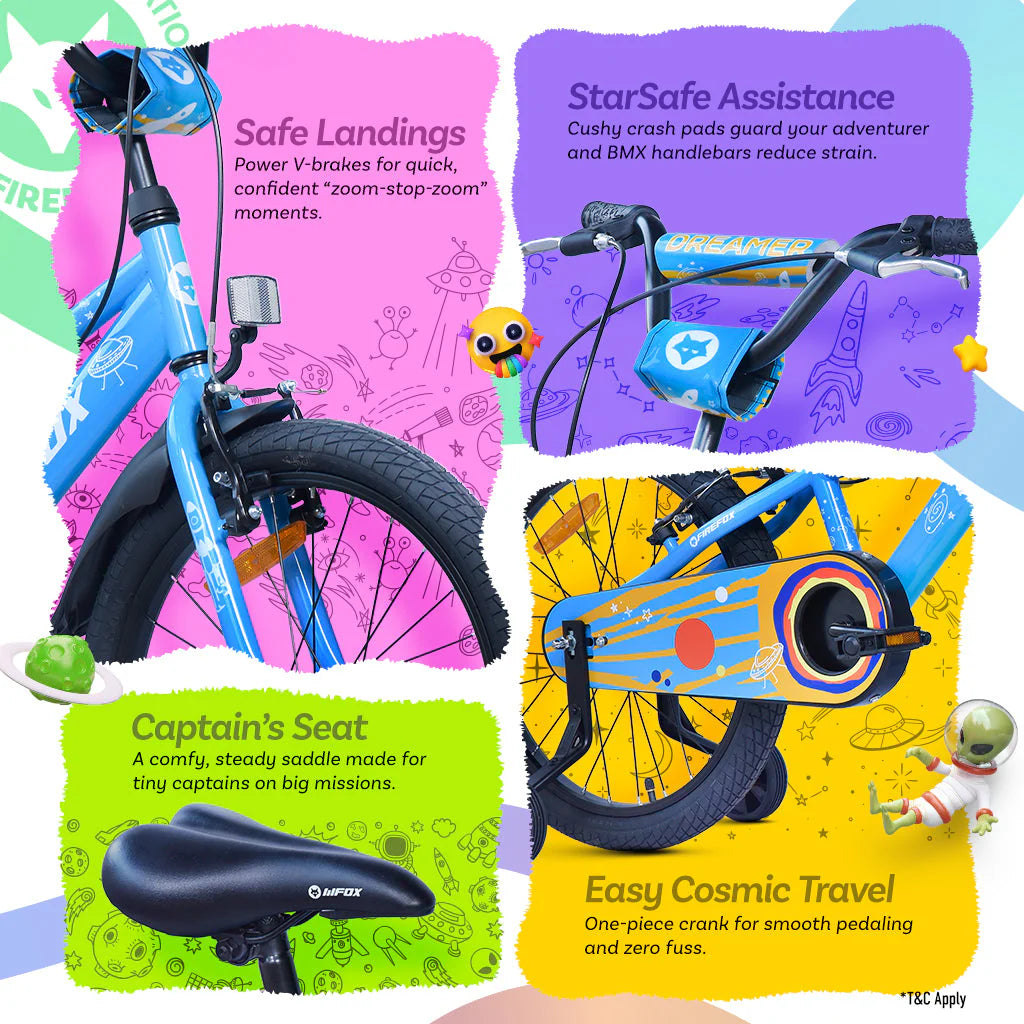 Firefox Dreamer Blue Kids Bicycle Safety Components and Comfort Features
